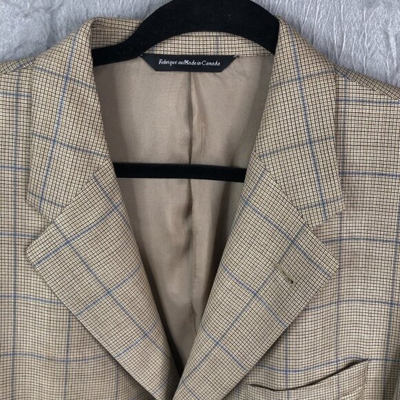Emernegildo Zegna Sport Coat Mens 44R Tan Blue Plaid Windowpane Wool Academi - Picture 3 of 16